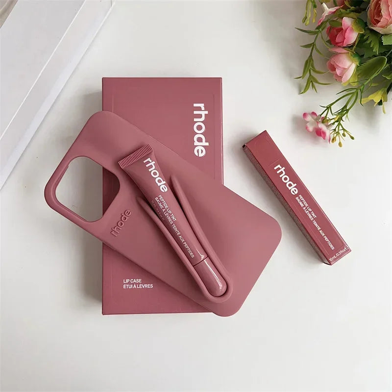 Makeup Rhode With Box Lipstick Holder Phone Case for IPhone17 Air 11 12 13 14 15 16 Pro Max Plus  Lip Gloss Silicone Soft Cover