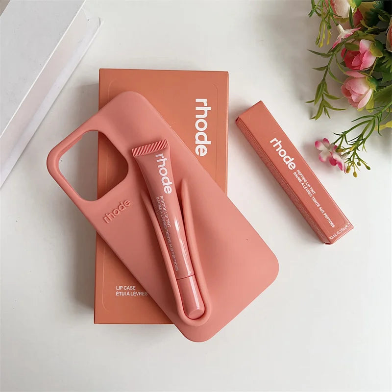 Makeup Rhode With Box Lipstick Holder Phone Case for IPhone17 Air 11 12 13 14 15 16 Pro Max Plus  Lip Gloss Silicone Soft Cover