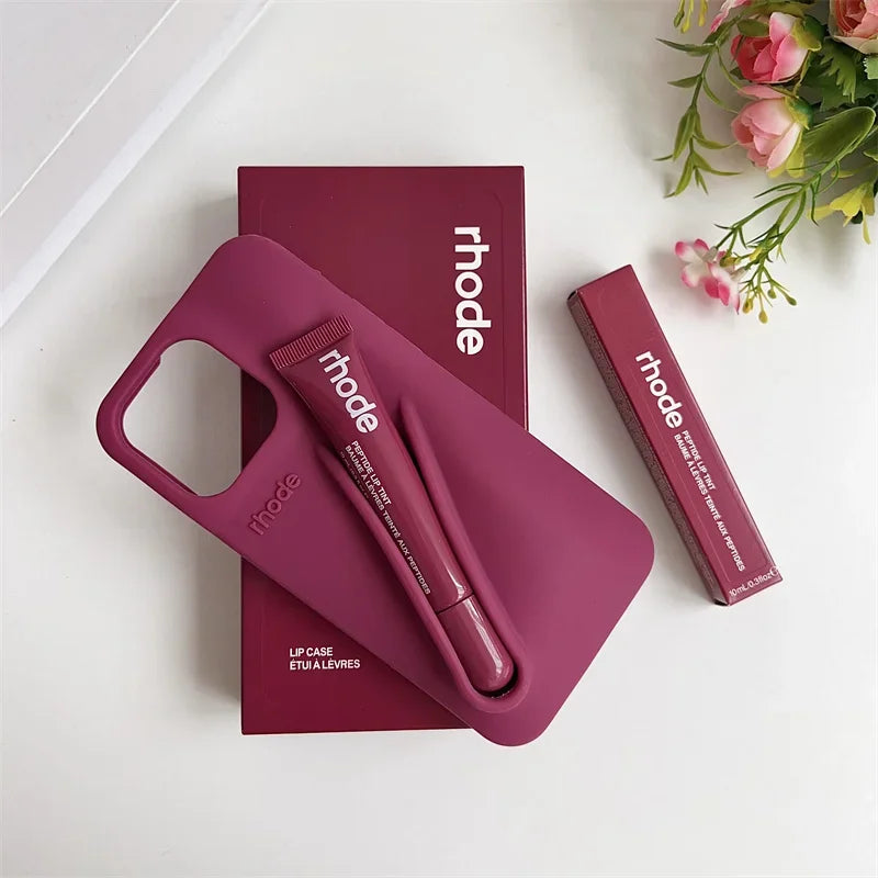 Makeup Rhode With Box Lipstick Holder Phone Case for IPhone17 Air 11 12 13 14 15 16 Pro Max Plus  Lip Gloss Silicone Soft Cover
