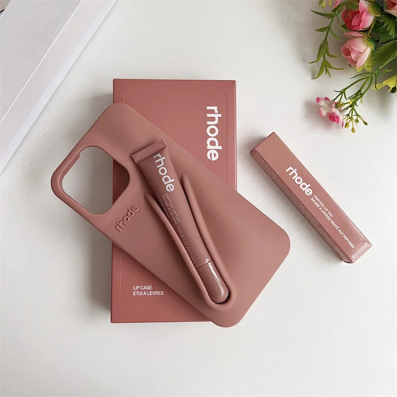 Makeup Rhode With Box Lipstick Holder Phone Case for IPhone17 Air 11 12 13 14 15 16 Pro Max Plus  Lip Gloss Silicone Soft Cover