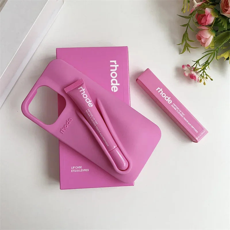 Makeup Rhode With Box Lipstick Holder Phone Case for IPhone17 Air 11 12 13 14 15 16 Pro Max Plus  Lip Gloss Silicone Soft Cover
