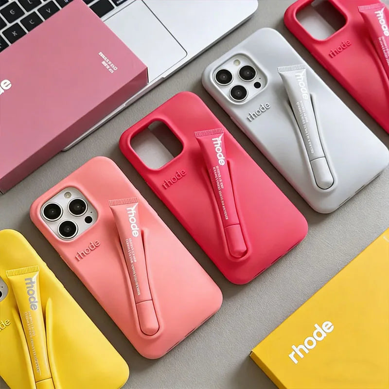 Makeup Rhode With Box Lipstick Holder Phone Case for IPhone17 Air 11 12 13 14 15 16 Pro Max Plus  Lip Gloss Silicone Soft Cover