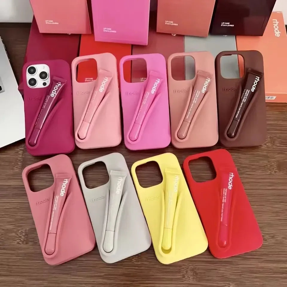 Makeup Rhode With Box Lipstick Holder Phone Case for IPhone17 Air 11 12 13 14 15 16 Pro Max Plus  Lip Gloss Silicone Soft Cover