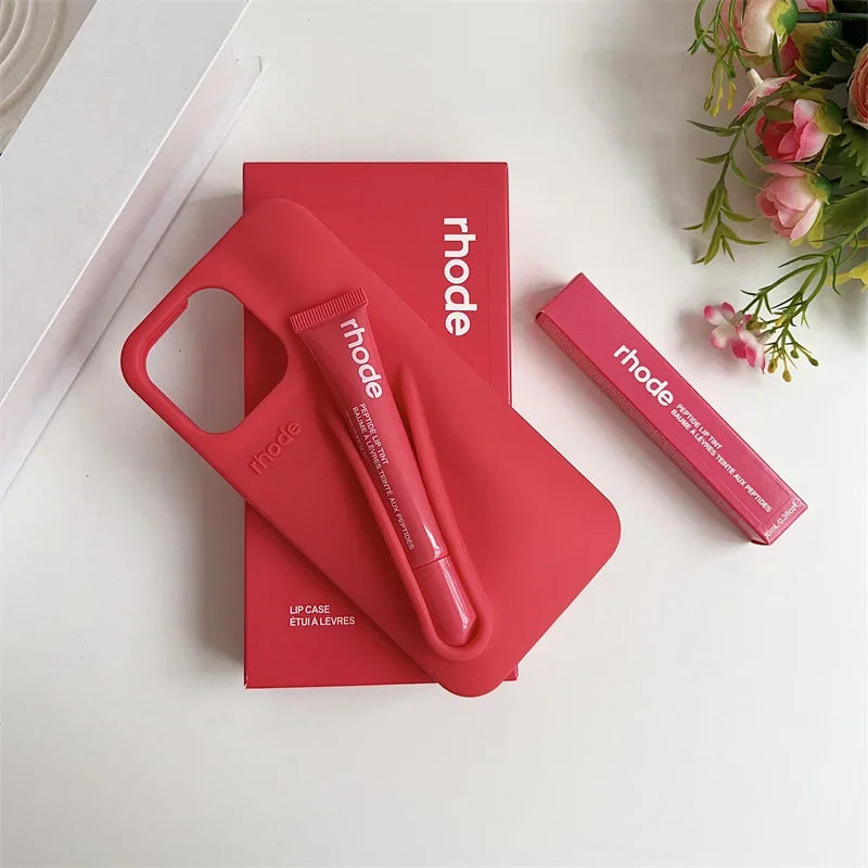 Makeup Rhode With Box Lipstick Holder Phone Case for IPhone17 Air 11 12 13 14 15 16 Pro Max Plus  Lip Gloss Silicone Soft Cover