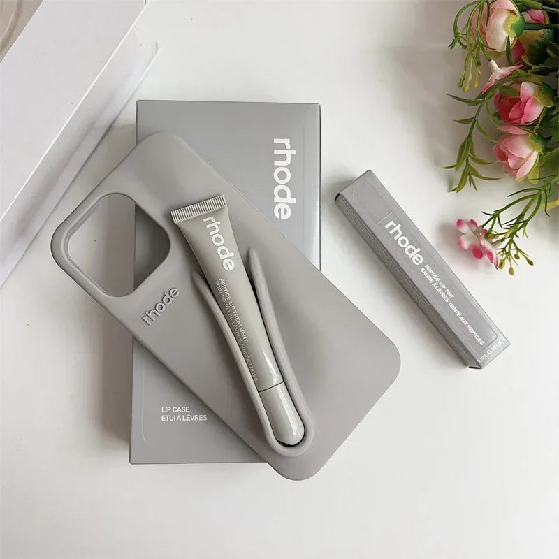 Makeup Rhode With Box Lipstick Holder Phone Case for IPhone17 Air 11 12 13 14 15 16 Pro Max Plus  Lip Gloss Silicone Soft Cover