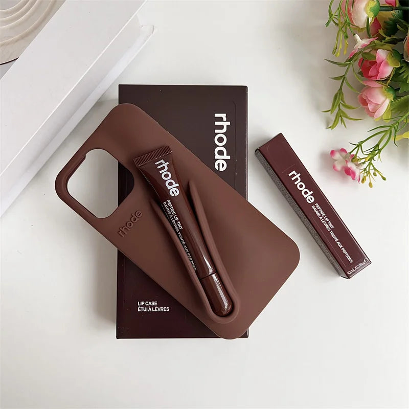 Makeup Rhode With Box Lipstick Holder Phone Case for IPhone17 Air 11 12 13 14 15 16 Pro Max Plus  Lip Gloss Silicone Soft Cover