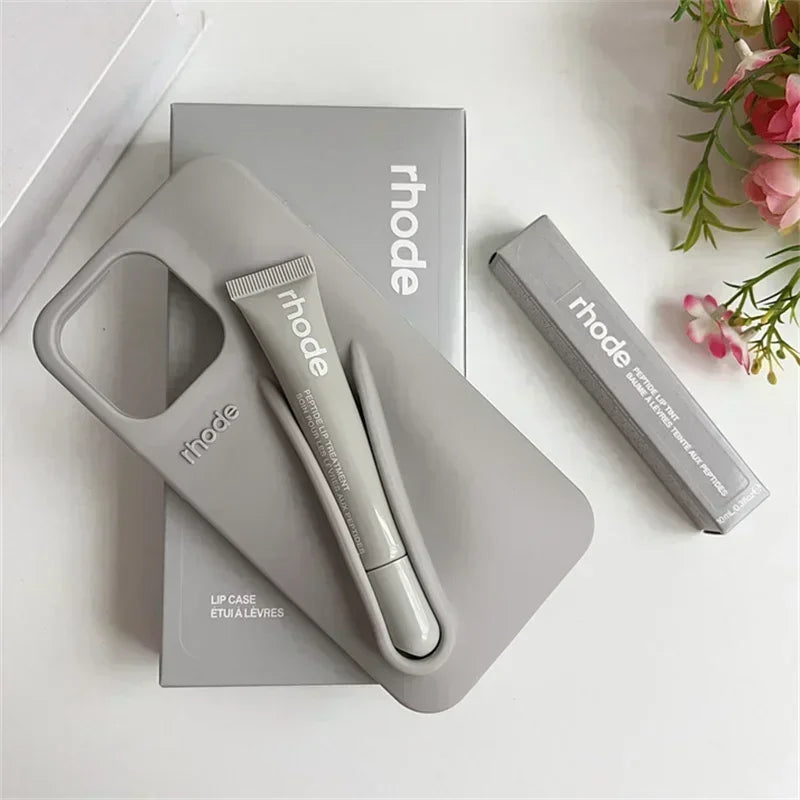 Makeup Rhode With Box Lipstick Holder Phone Case for IPhone17 Air 11 12 13 14 15 16 Pro Max Plus  Lip Gloss Silicone Soft Cover
