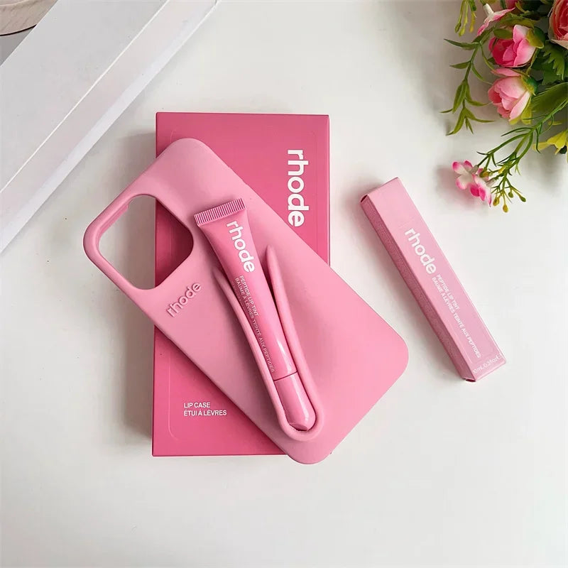 Makeup Rhode With Box Lipstick Holder Phone Case for IPhone17 Air 11 12 13 14 15 16 Pro Max Plus  Lip Gloss Silicone Soft Cover